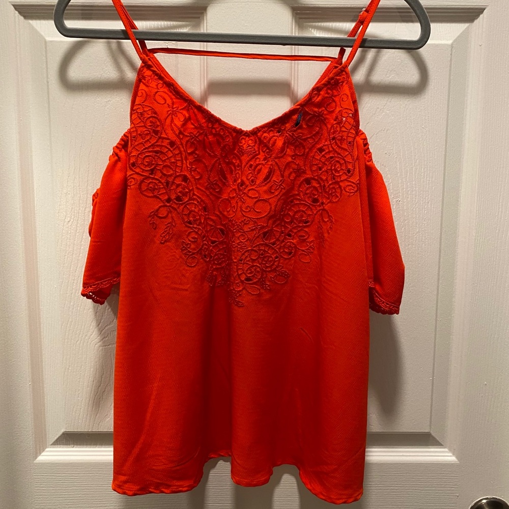 Red floral design open shoulder top